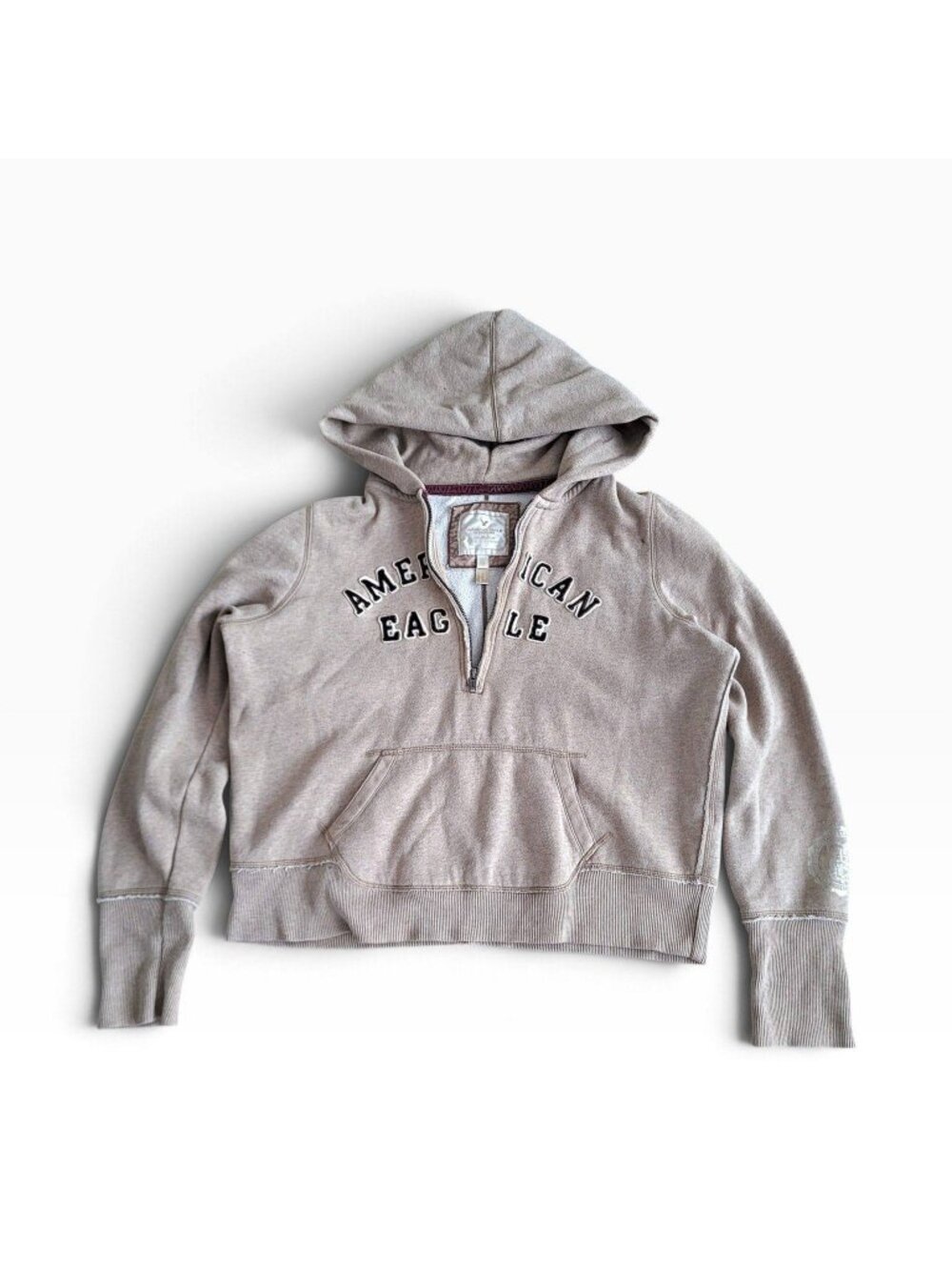 American Eagle Beige 2000s Vintage Embroidered Anorak Hoodie Sweatshirt (XL)
